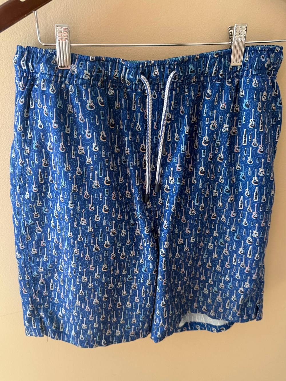 Men's Peter Millar Seaside Swim Trunks Shorts Blue Guitars M